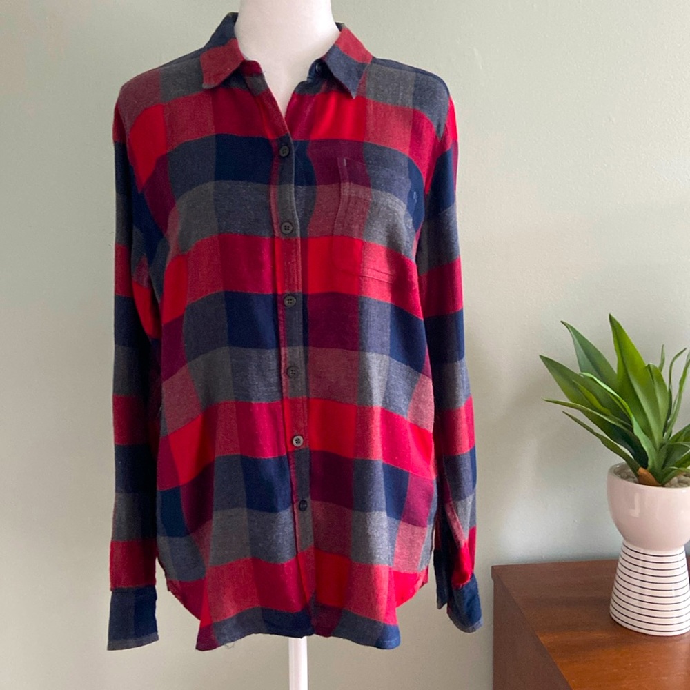 Lucky Brand Plaid Flannel with Button Details EUC Size S